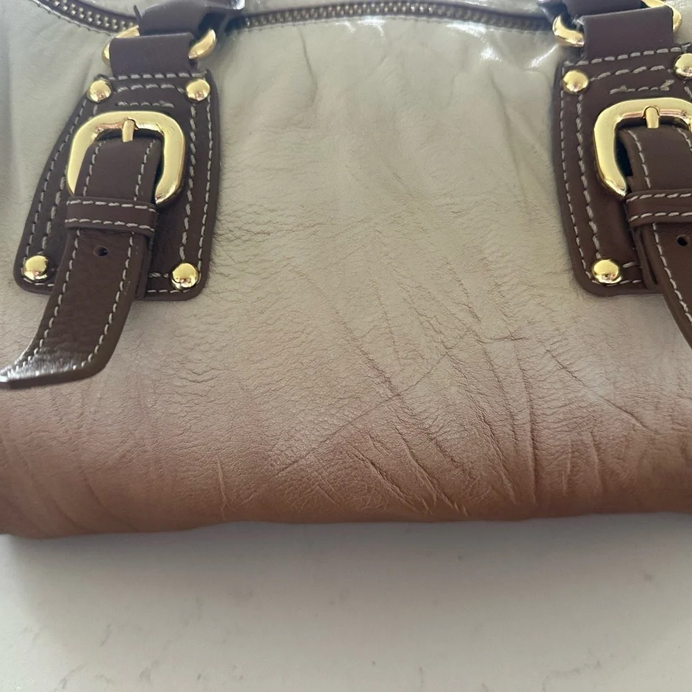 Steve Madden Brown and Cream Satchel with Gold Accents - Picture 3 of 7
